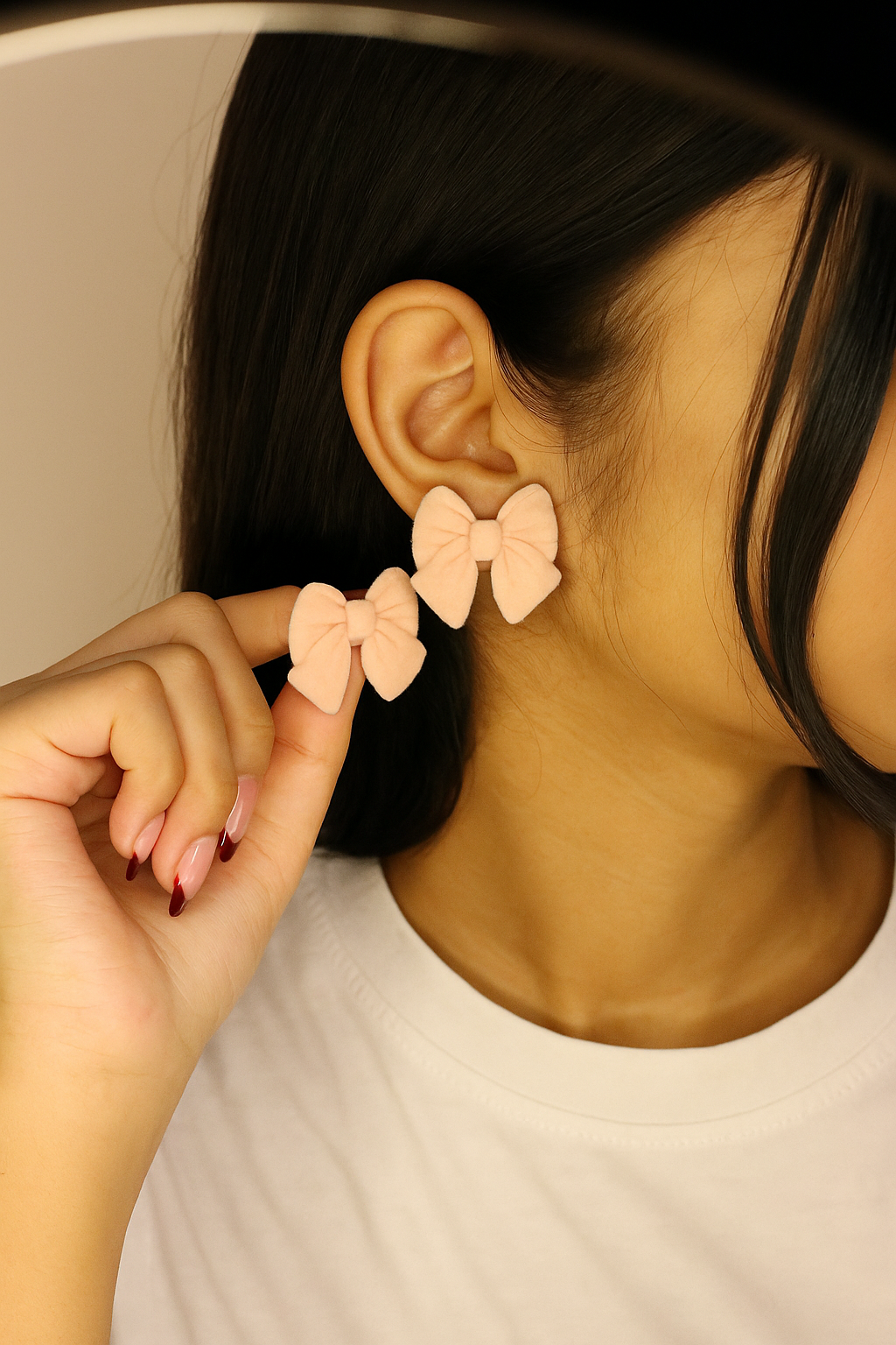 Blush Velvet Bow Studs